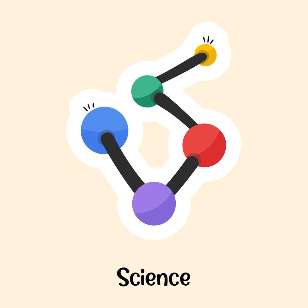 Nodes connected with each other making molecular structure, flat sticker of science vector