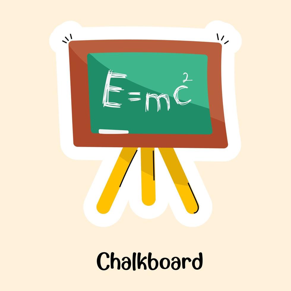 Physics formula written on board, flat sticker of chalkboard vector