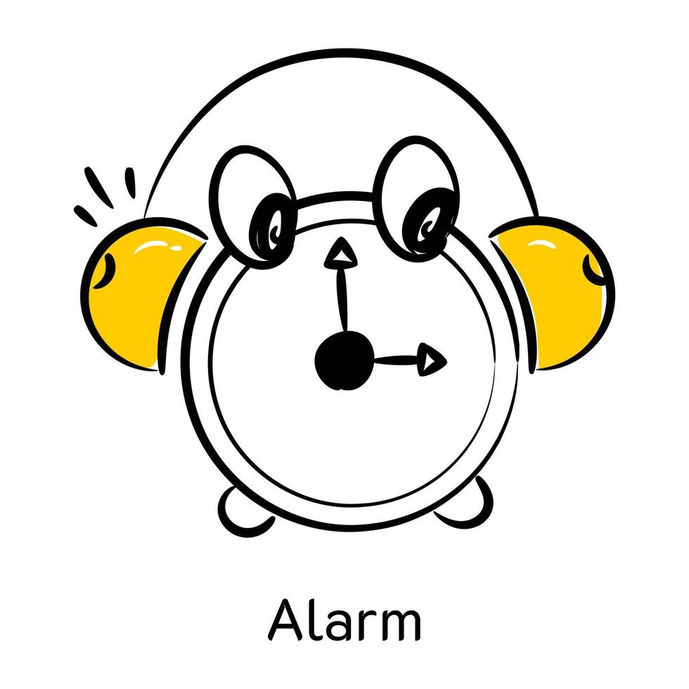 Get your hands on this cute doodle icon of alarm vector