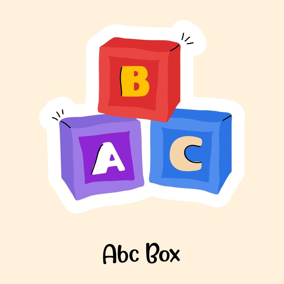 Basic kids learning blocks, flat sticker of abc box vector