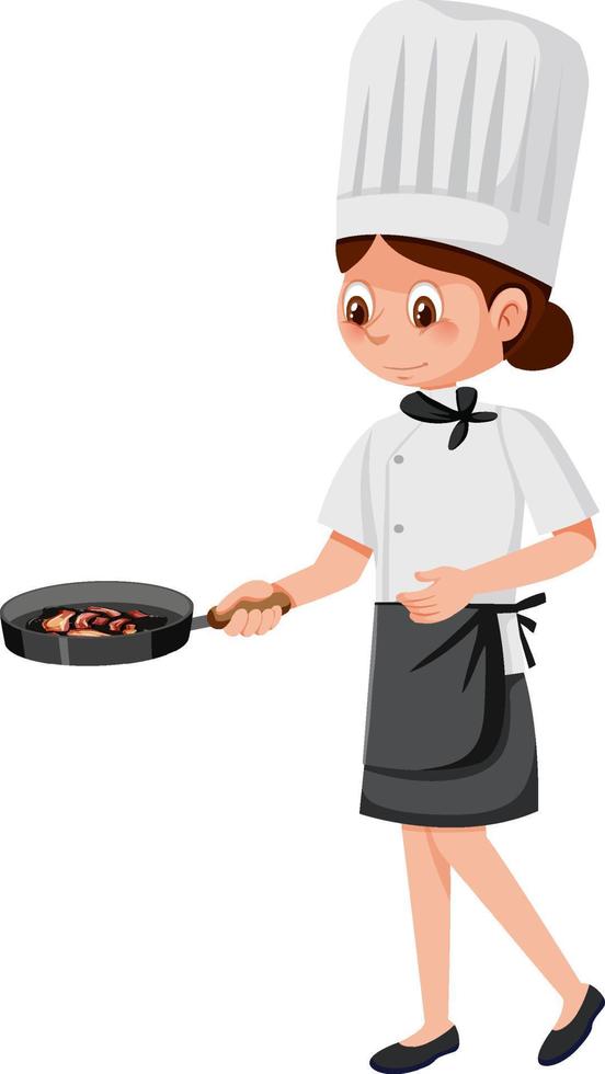 Female chef cooking with pan vector