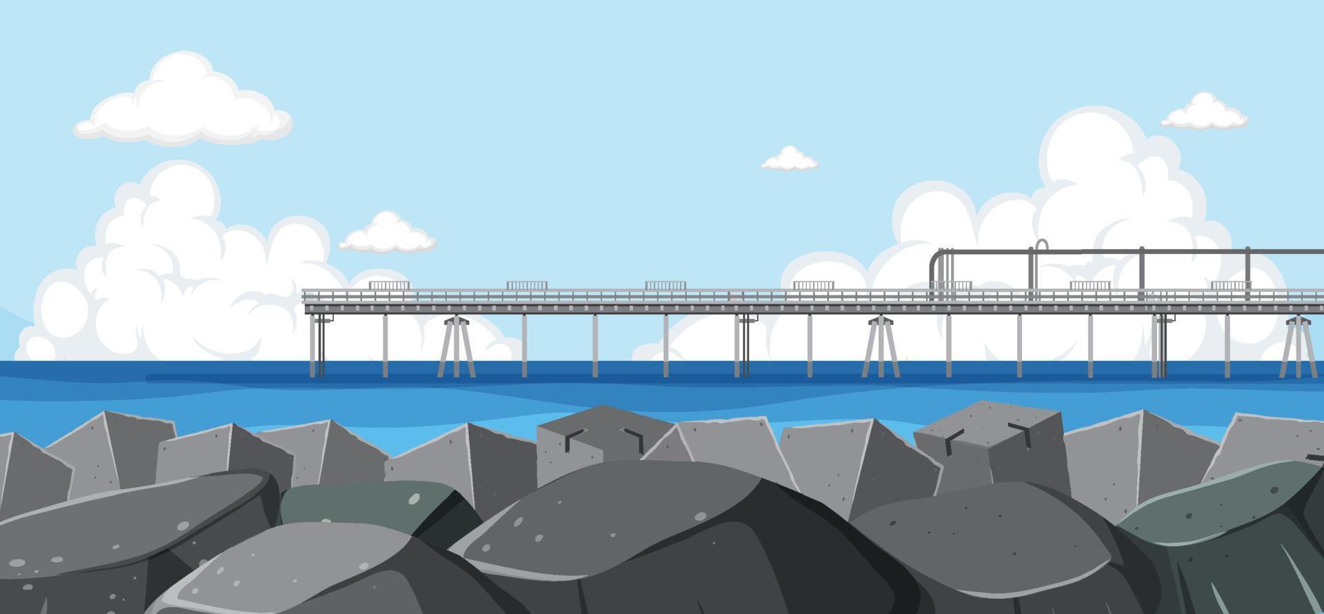 muelle a la vista del paisaje del mar vector