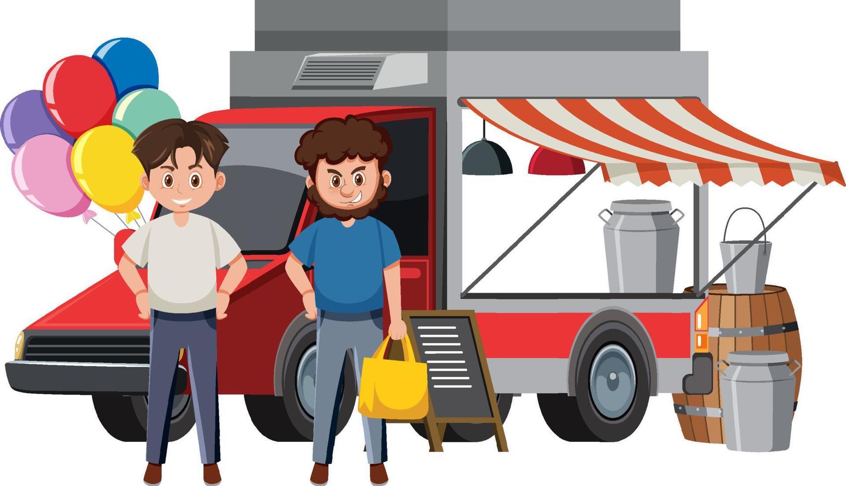 People standing by milk truck vector