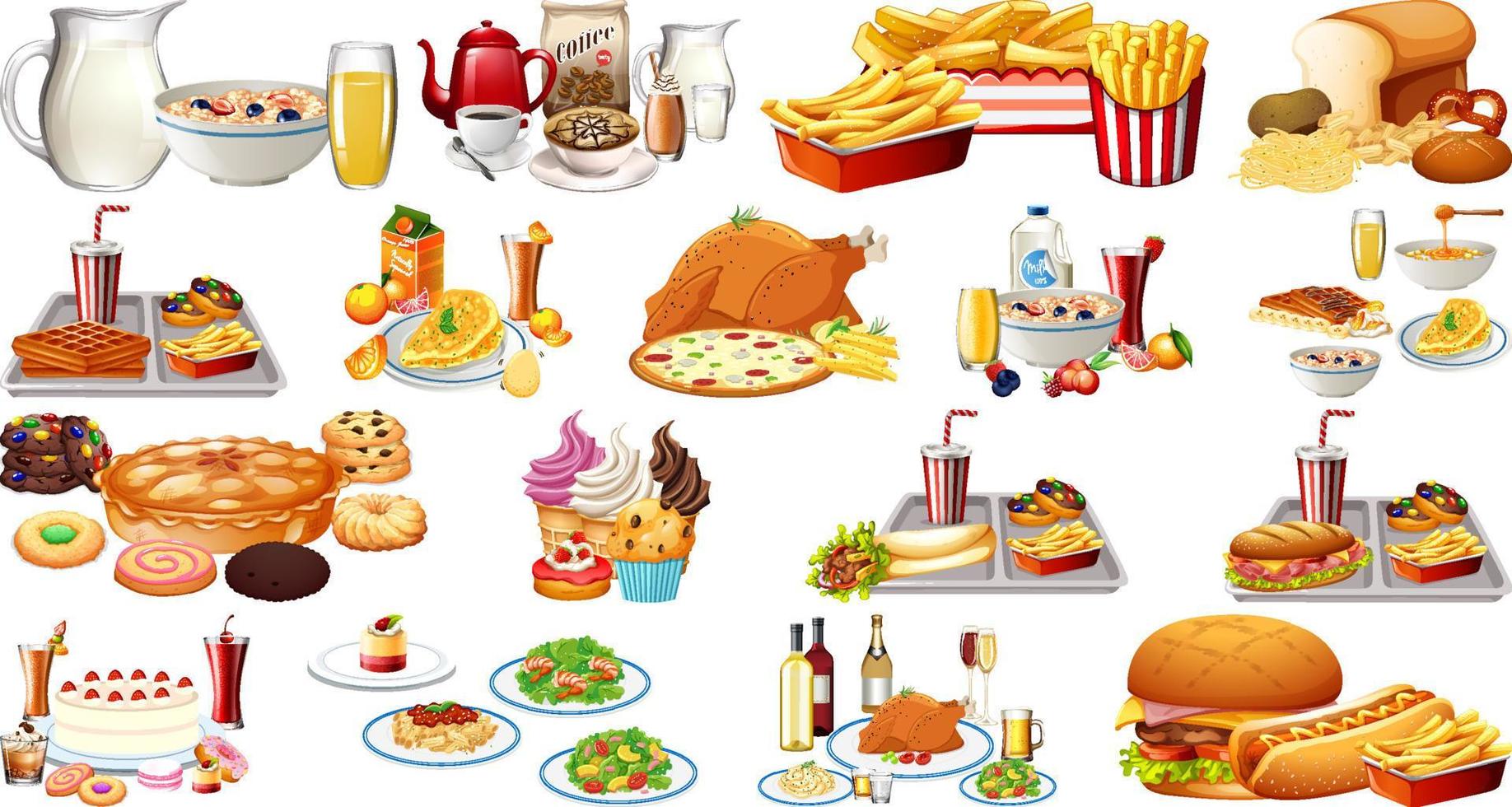 Foods and beverages set vector