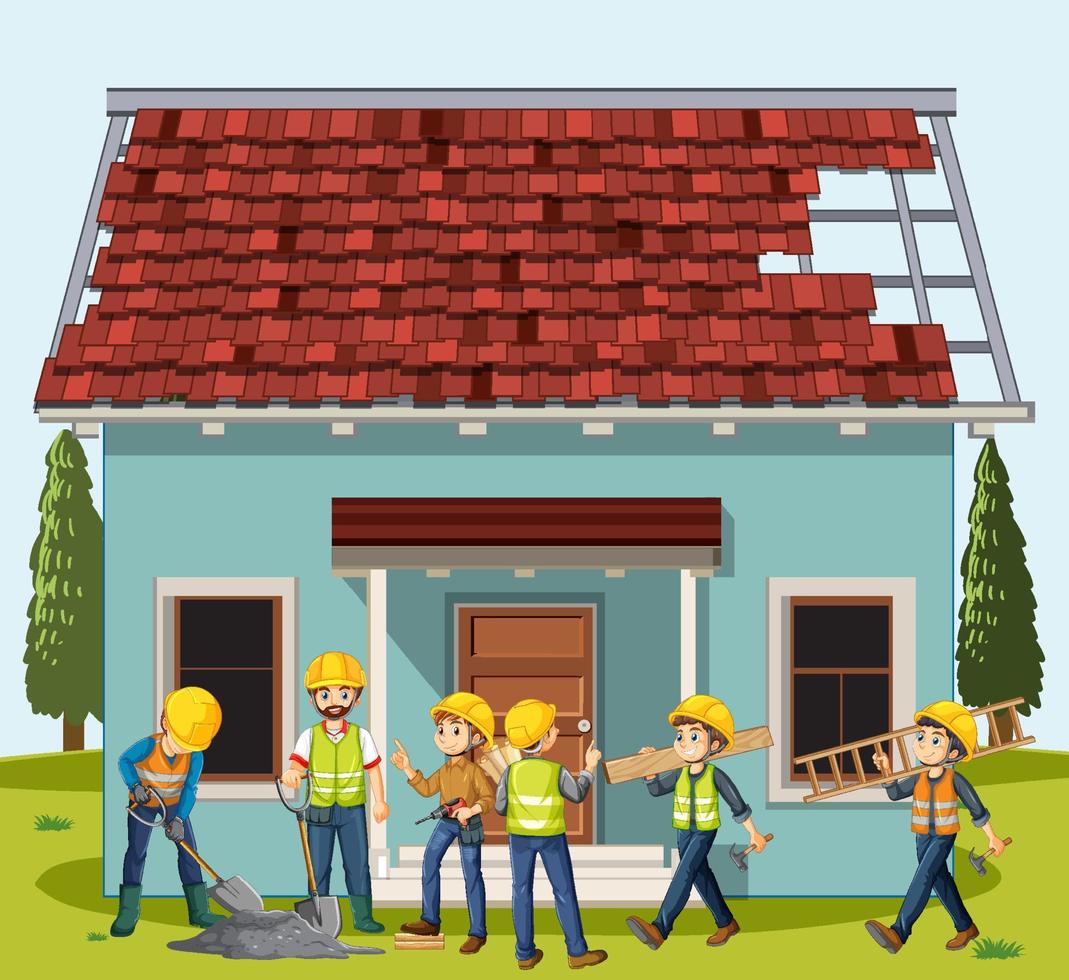 Building construction site with workers vector