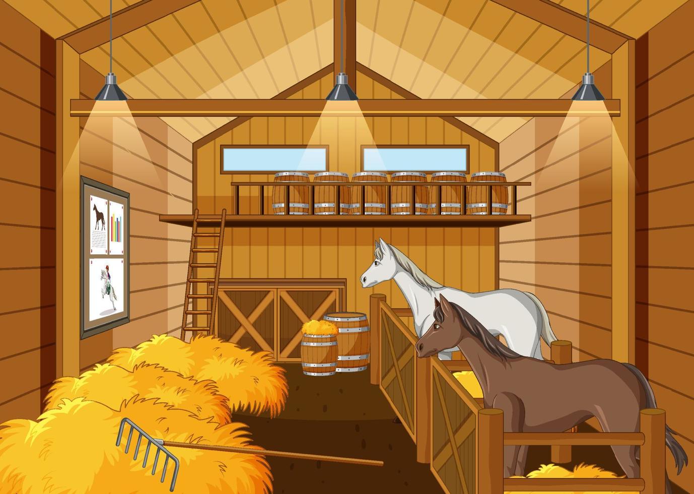 Stable scene with two horses resting vector