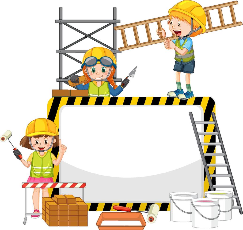 Empty banner with construction objects and elements vector