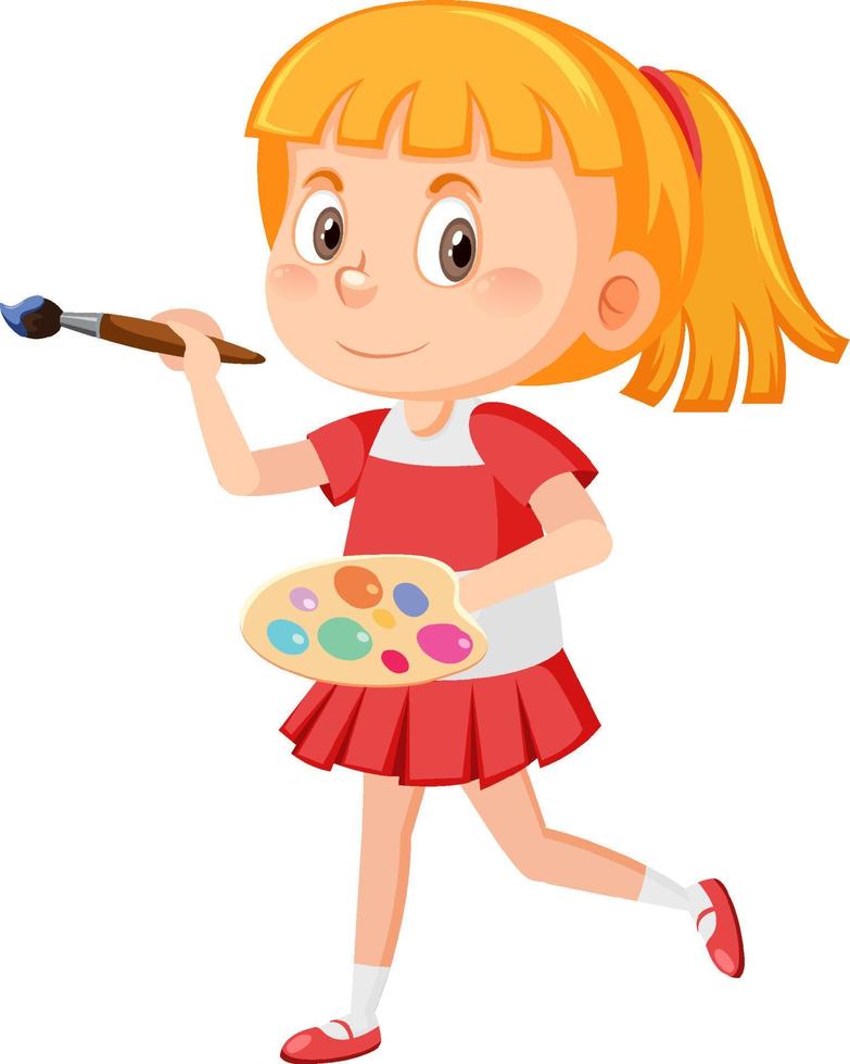 Cute girl cartoon character painting vector