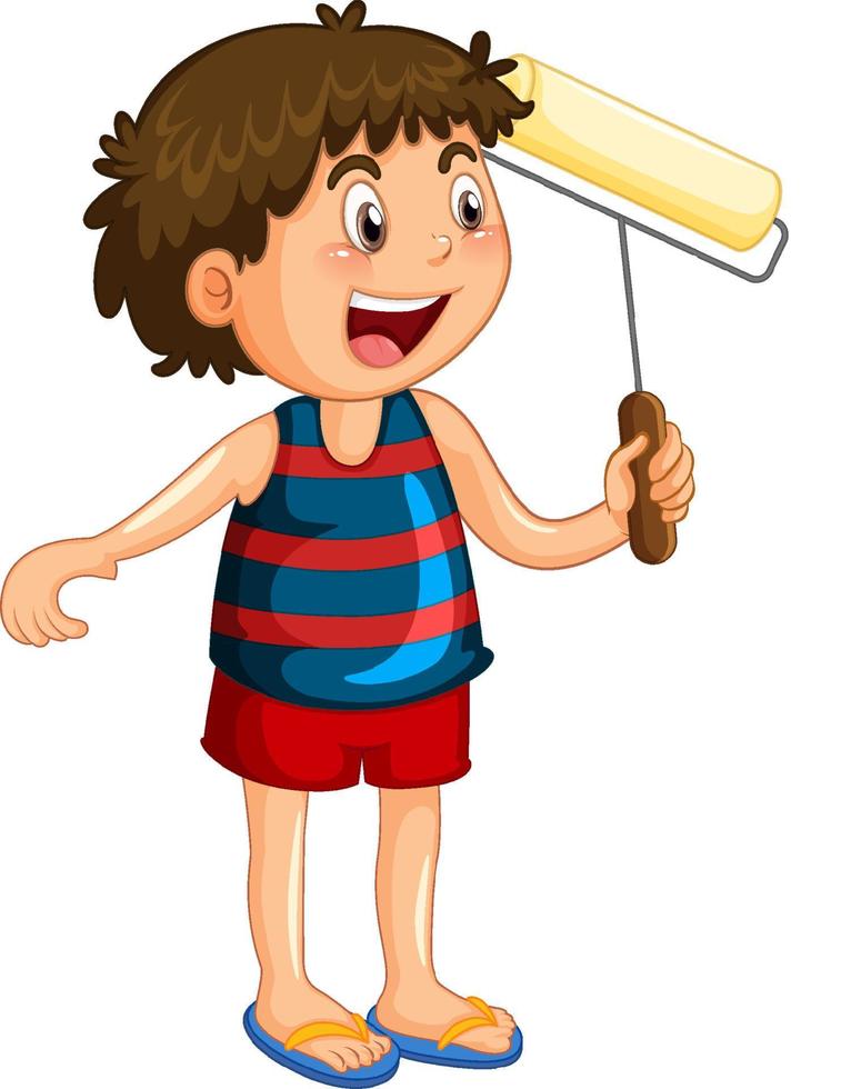 niño con rodillo de pintura vector