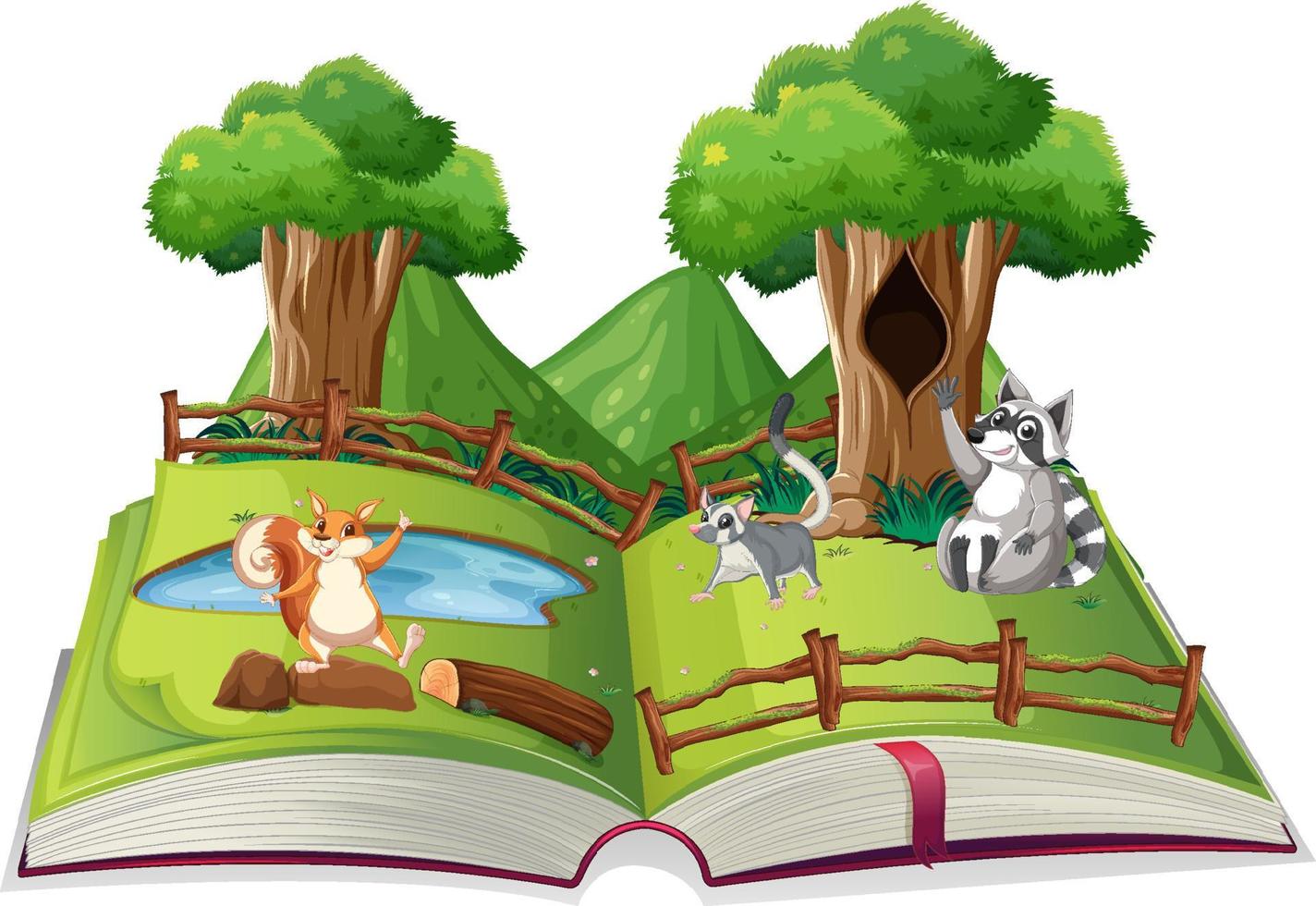 libro de fantasía abierto con lindos animales vector