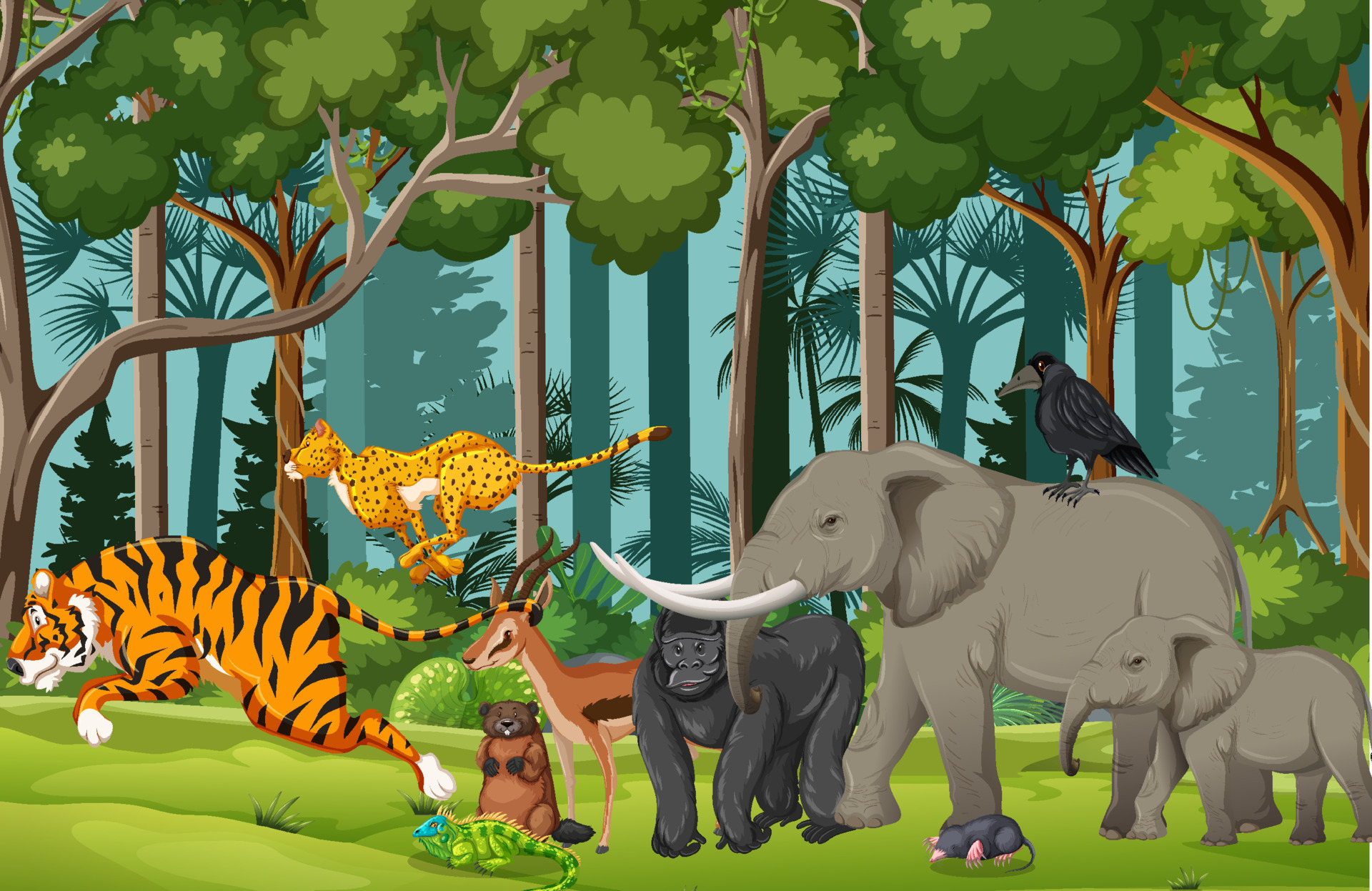 Wild animals in nature forest scene 7190315 Vector Art at Vecteezy Wild animals in nature forest scene 7190315 Vector Art at Vecteezy