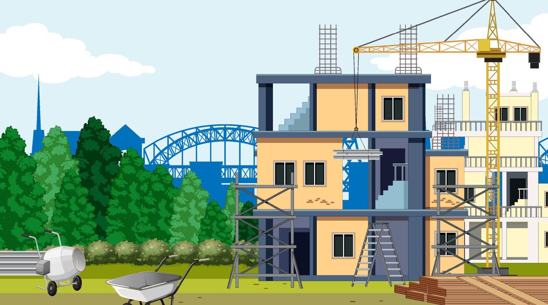 House construction site scene vector