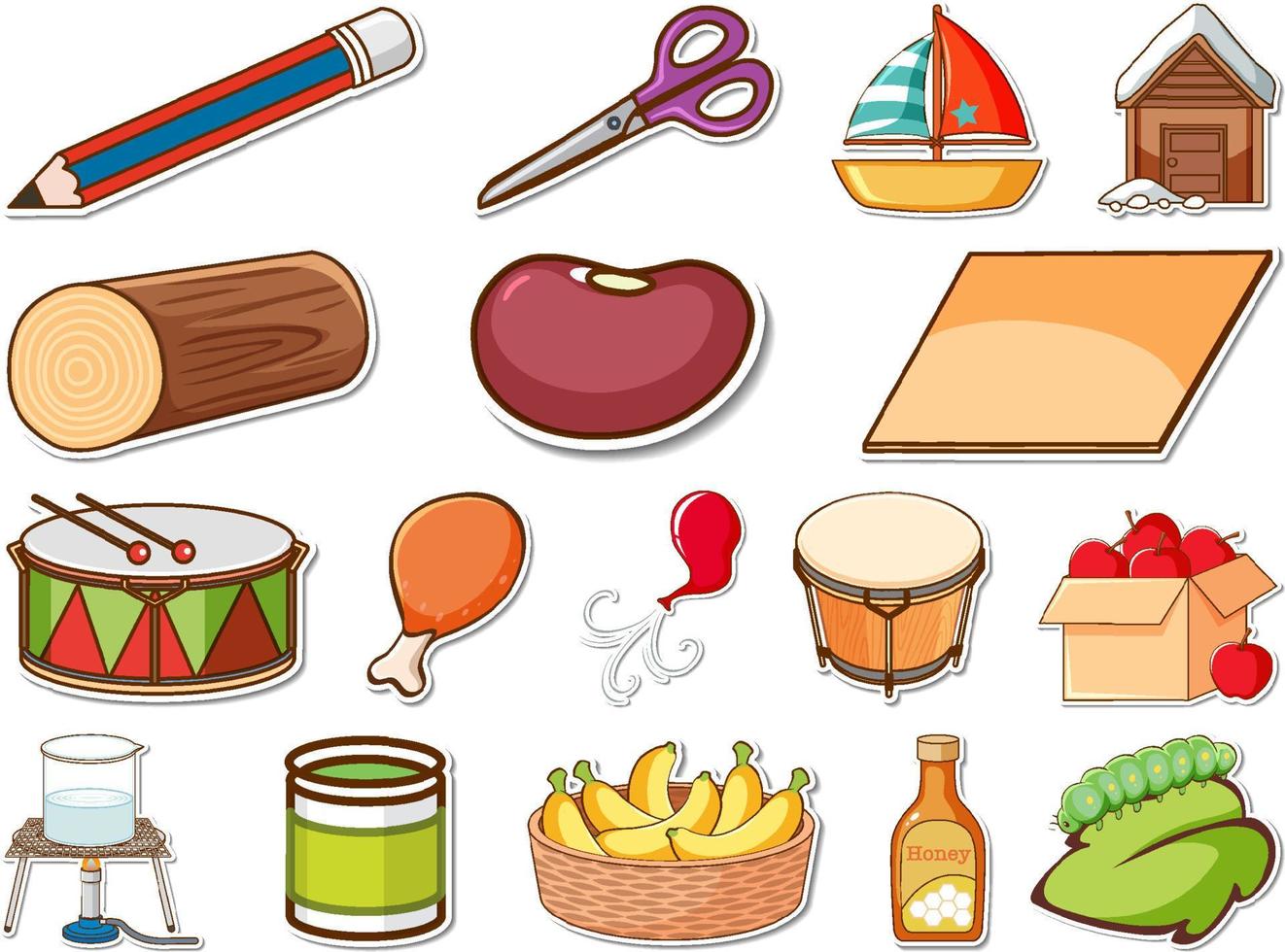 Sticker set of mixed daily objects vector