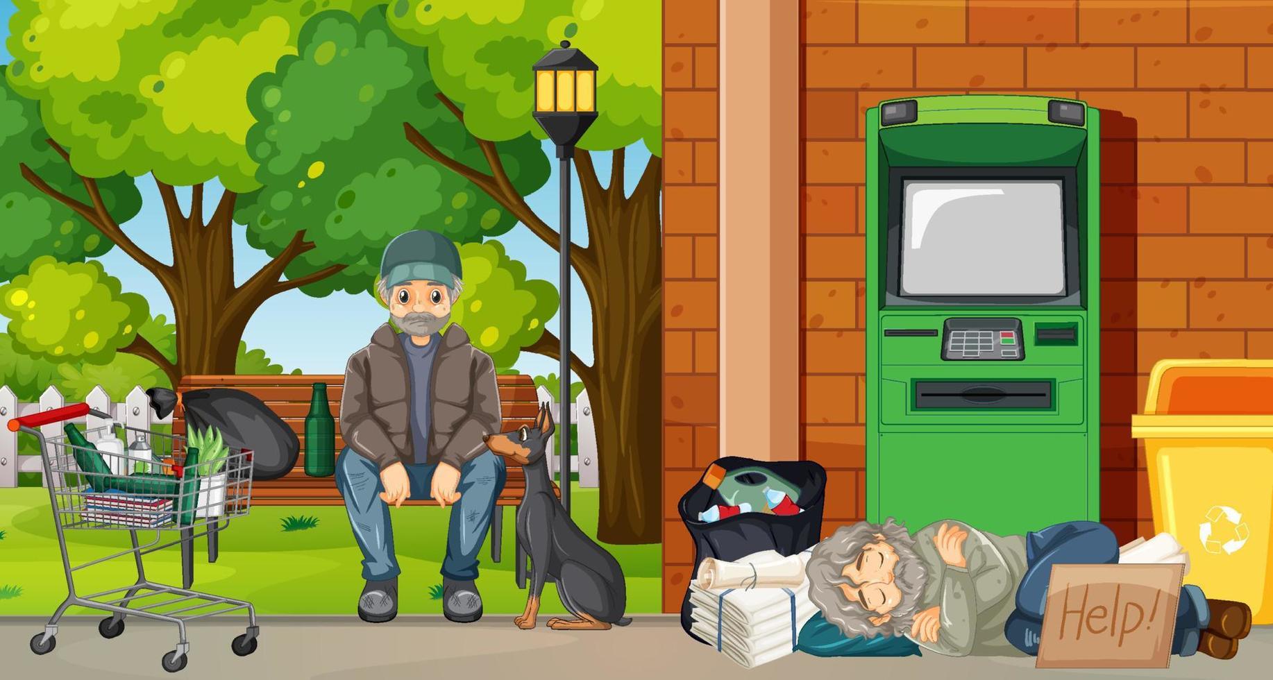 Outdoor scene with homeless people vector