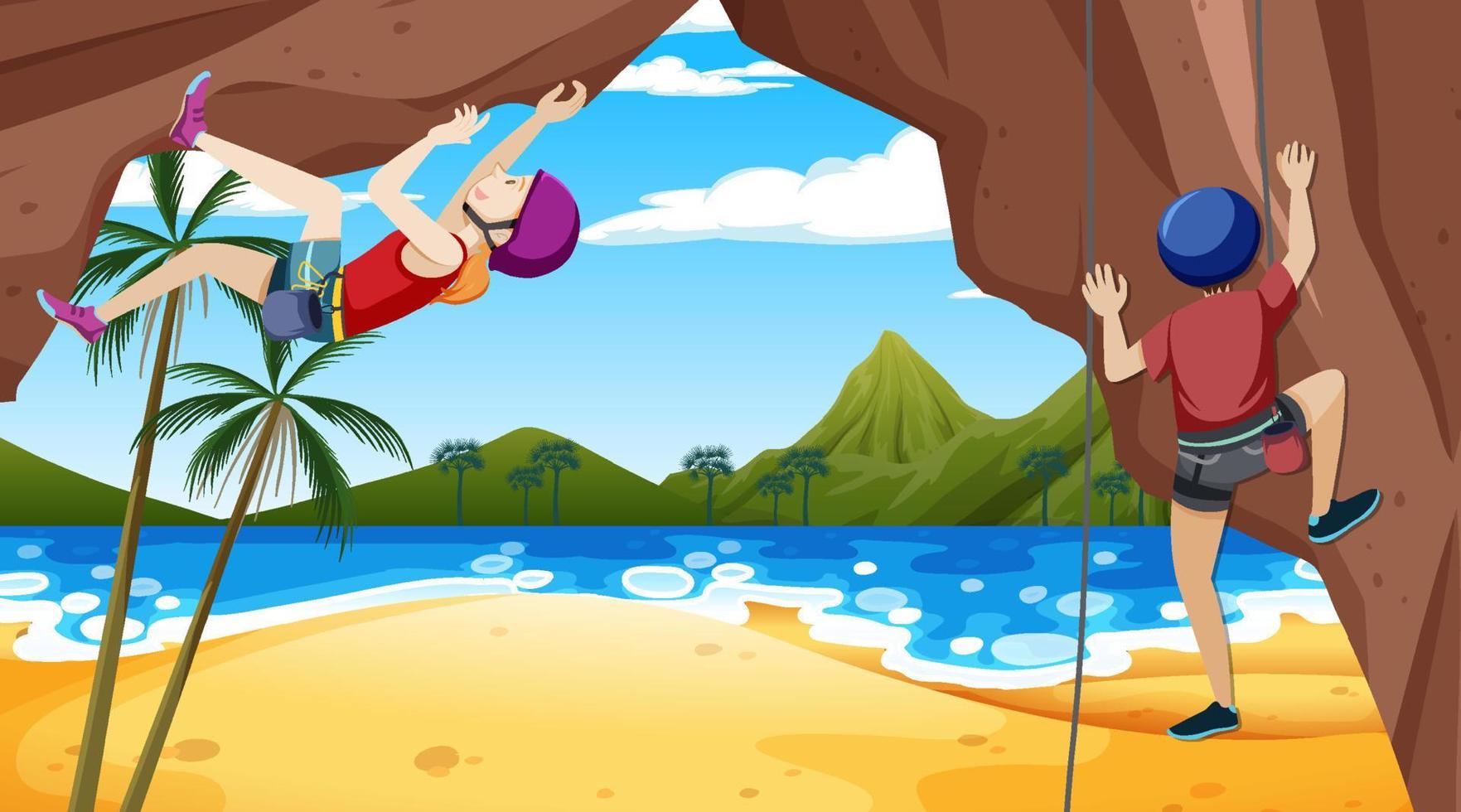 Rock climbing on cliff at the beach vector