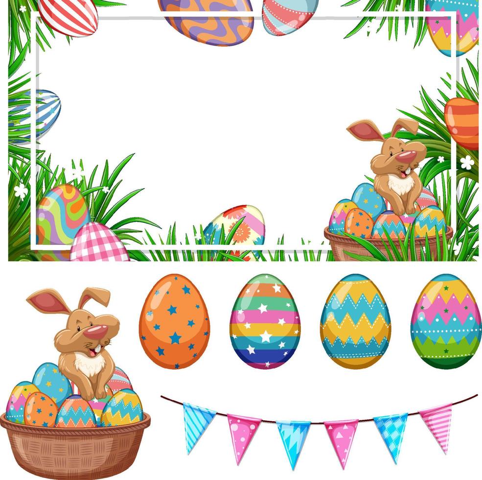 feliz día de pascua con conejito y huevos vector