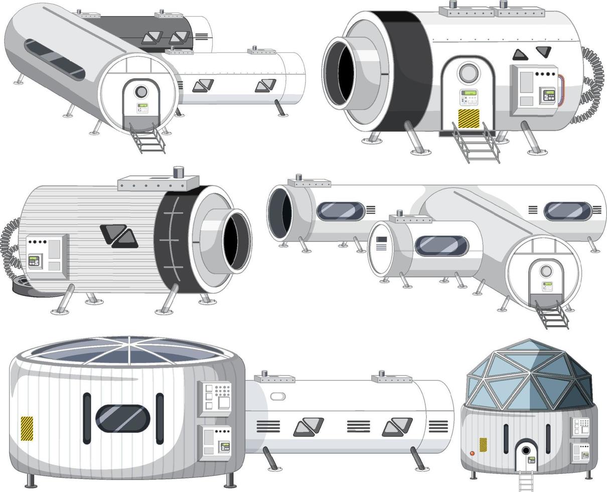 conjunto de objetos de nave espacial y robot vector