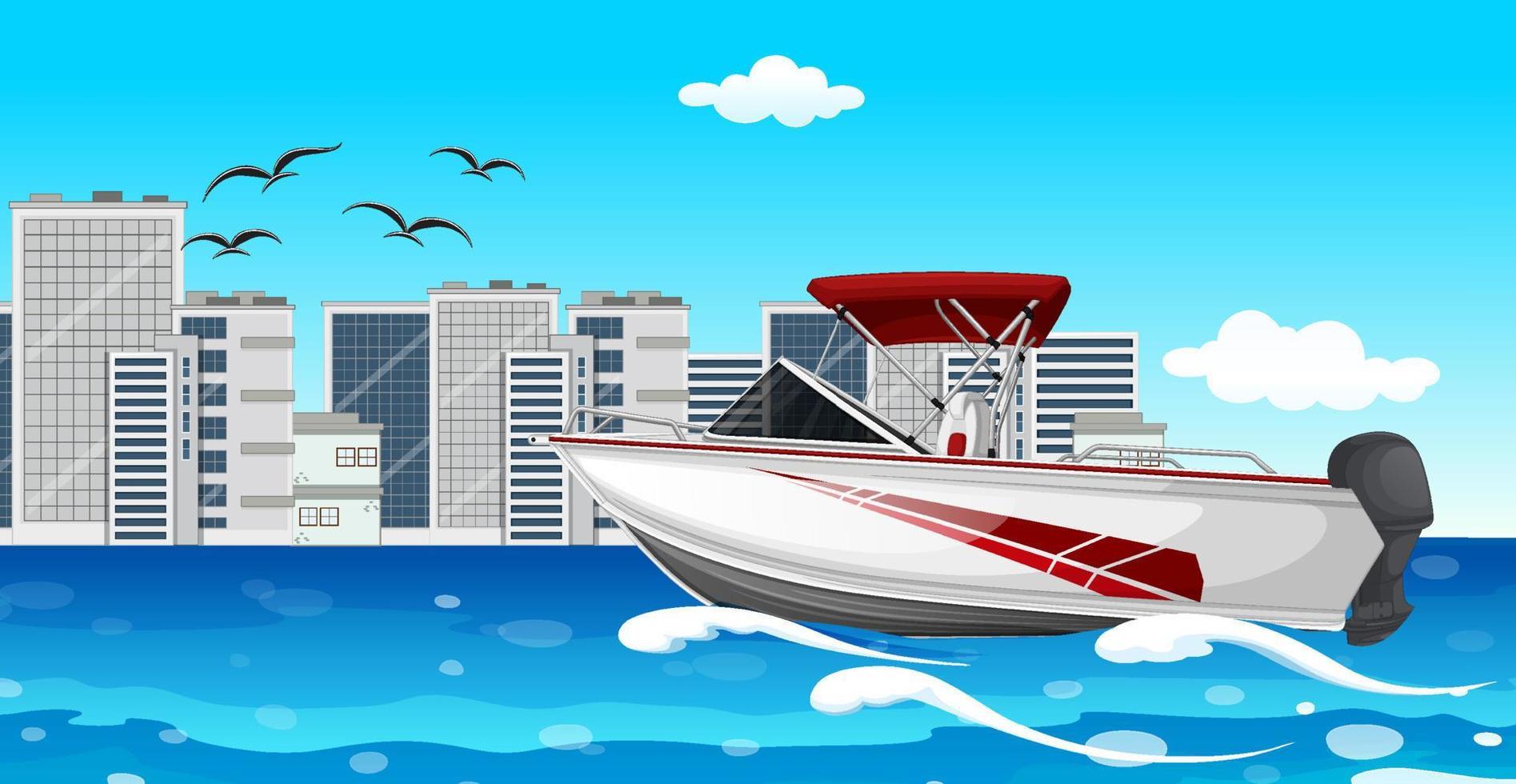 River city scene with a speedboat vector