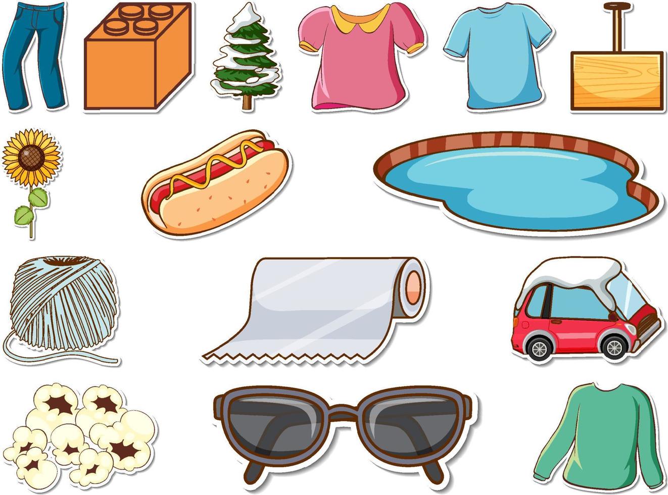Sticker set of mixed daily objects vector