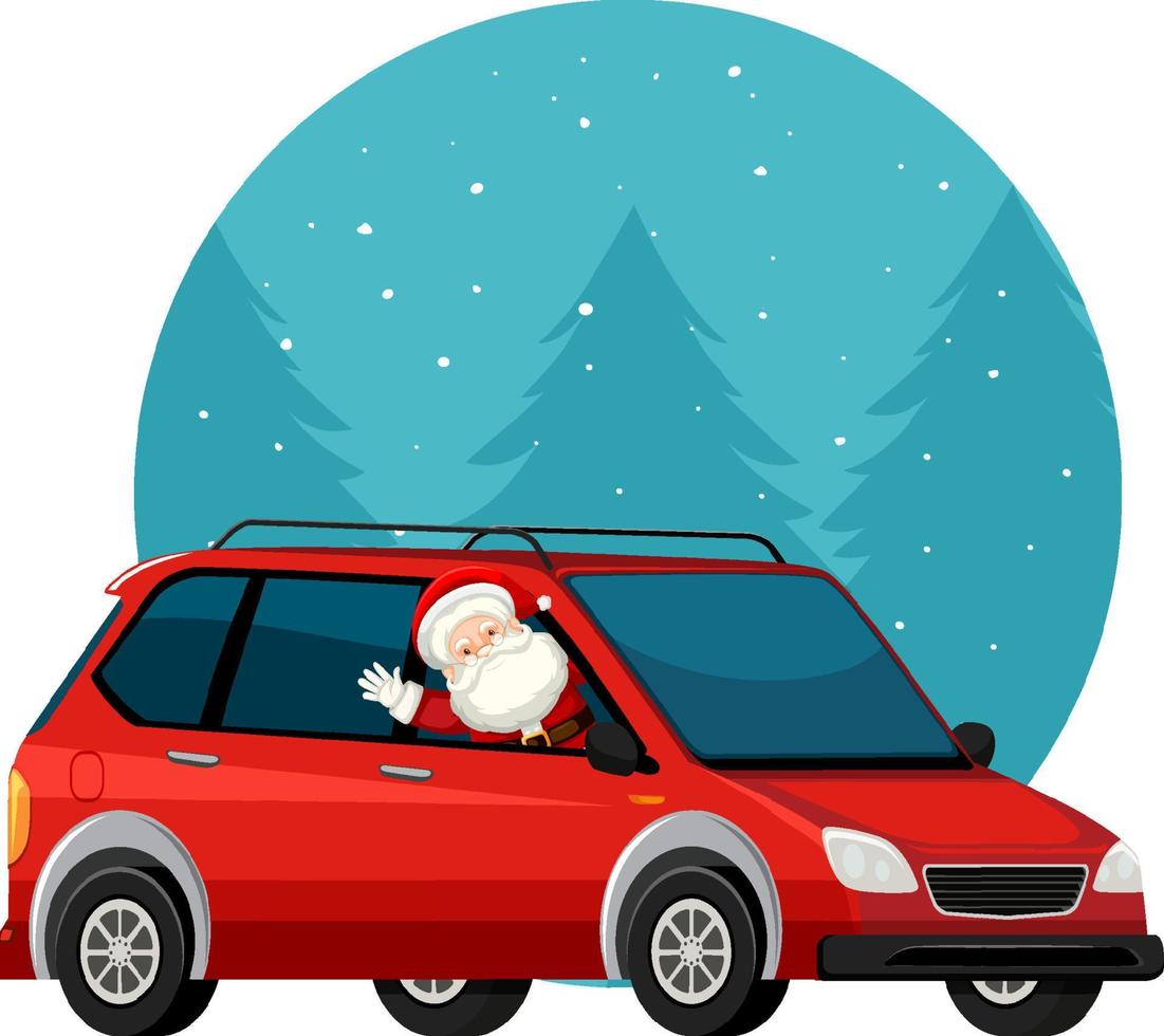 tema navideño con santa en el coche vector