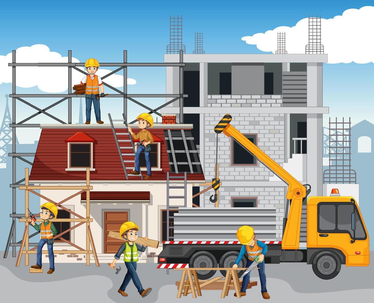 Construction site with workers vector