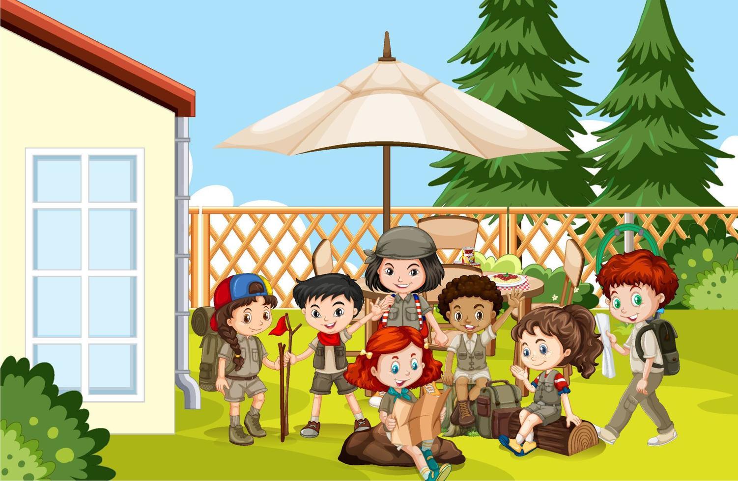 Scene with kids in the garden vector