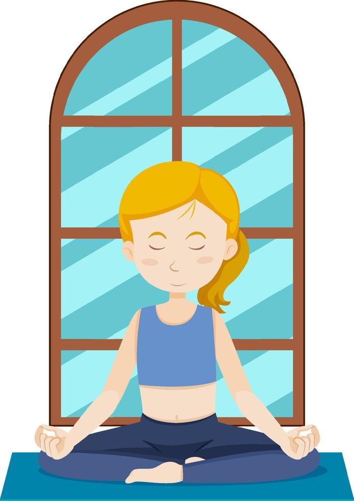 Girl meditating simple cartoon character vector