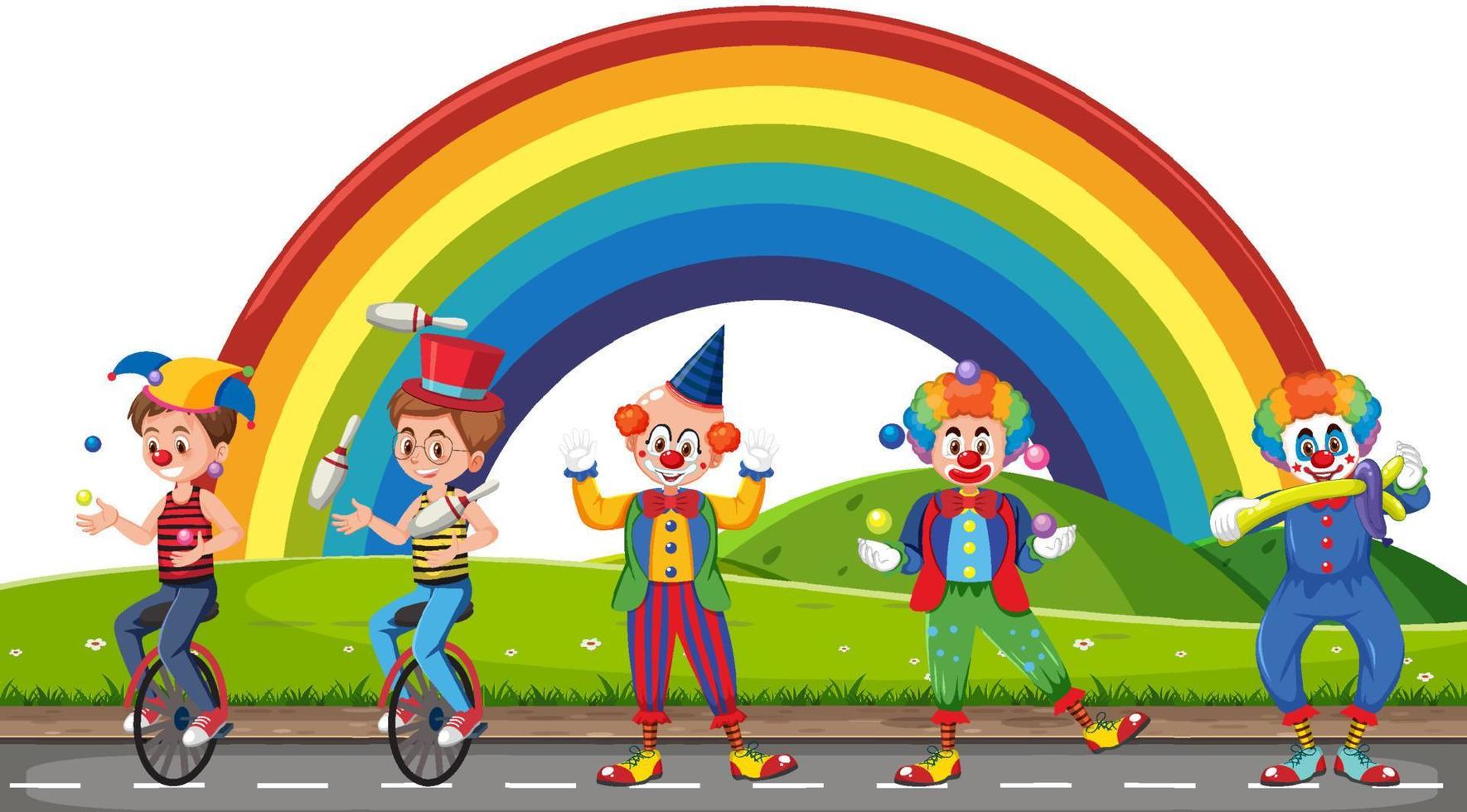 Outdoor scene with clown cartoon character vector