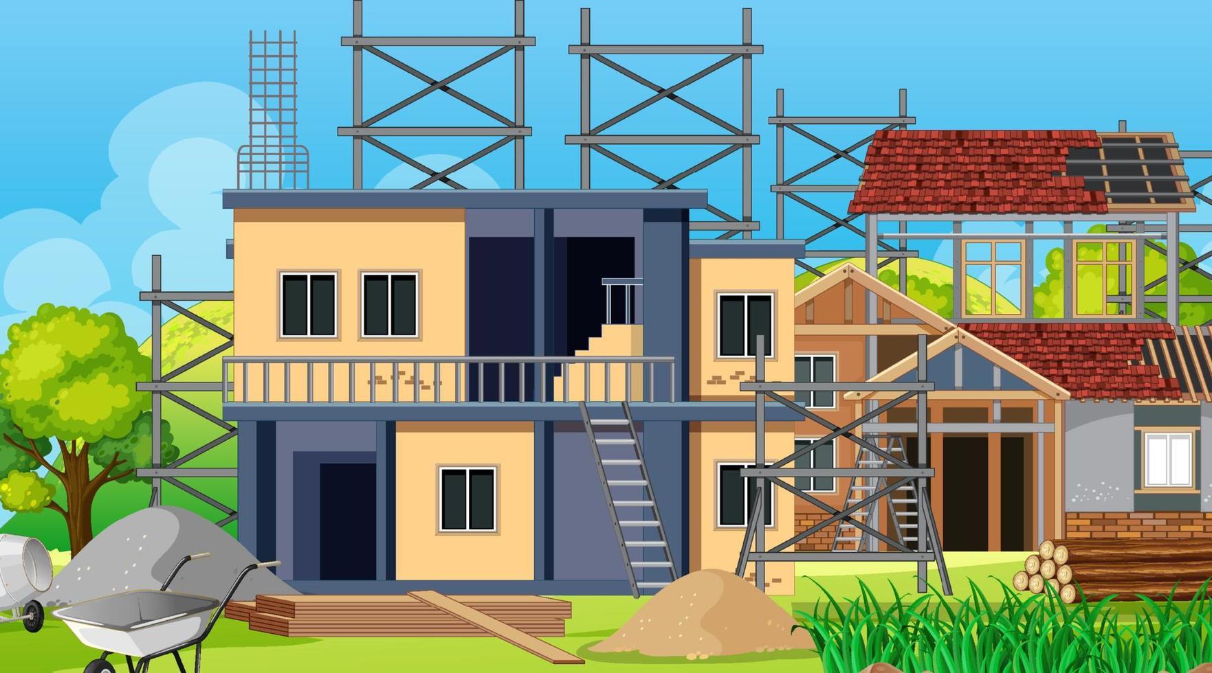 House construction site scene vector
