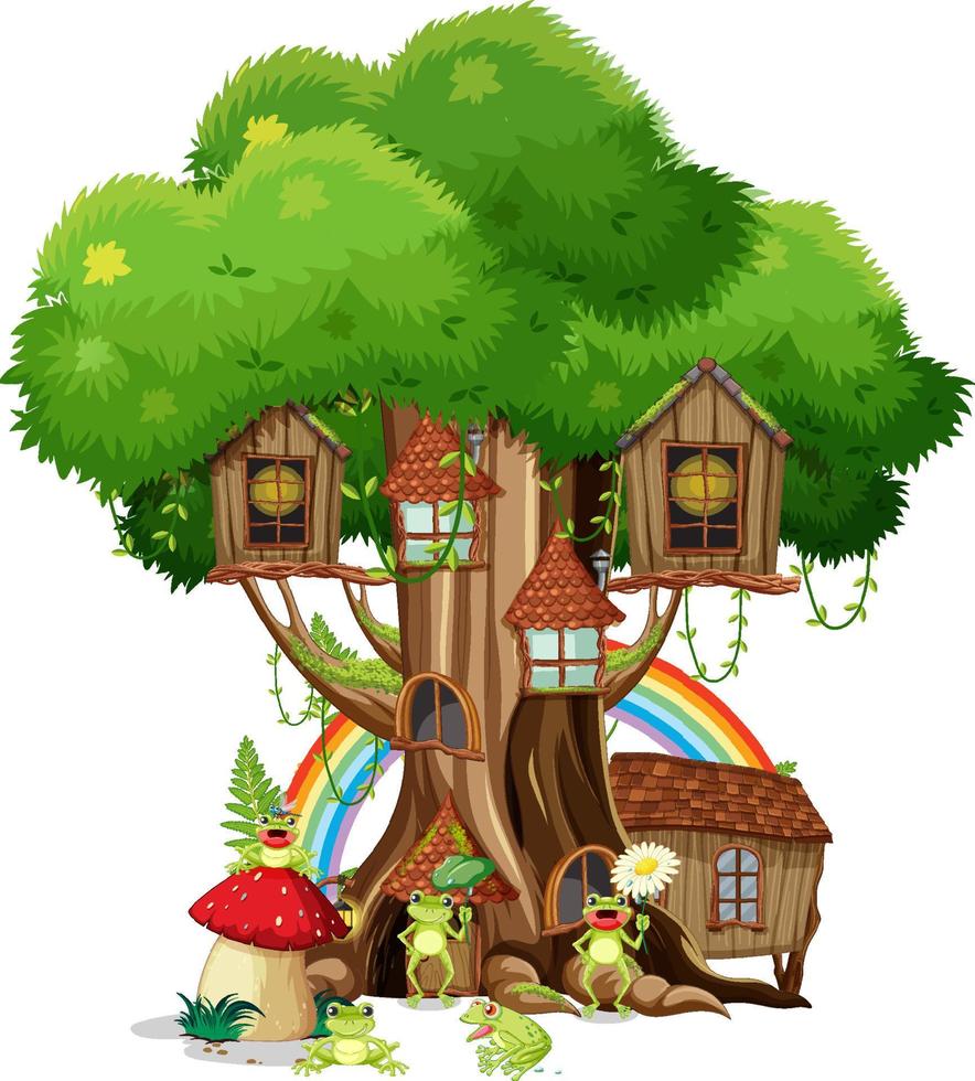 Happy insect cartoon at fairy tree house vector