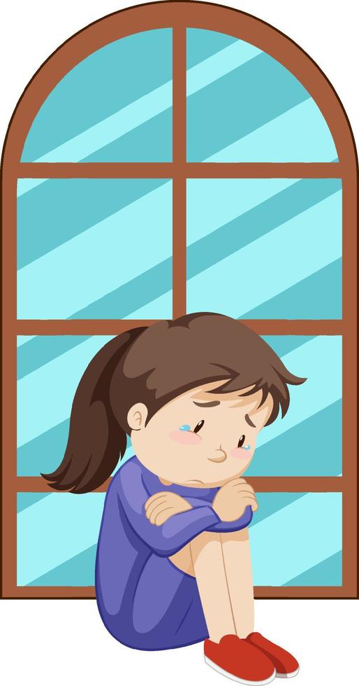 Sad girl simple cartoon character vector