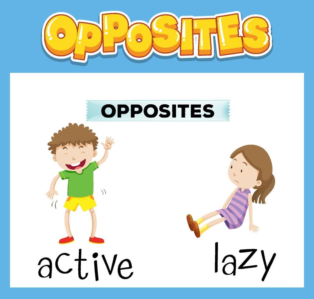 Opposite English words with active and lazy vector