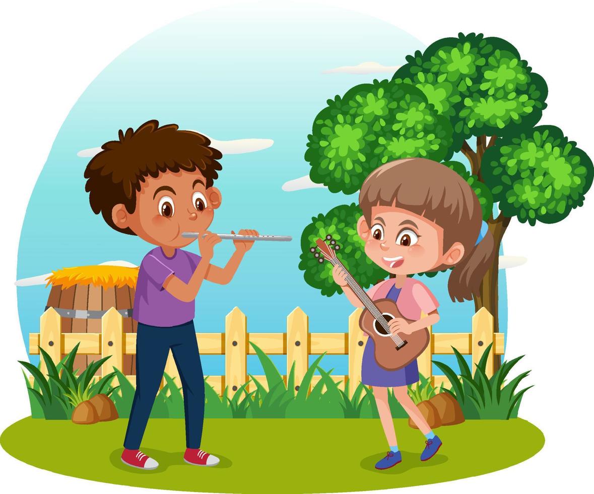 A children doing activities in the garden vector