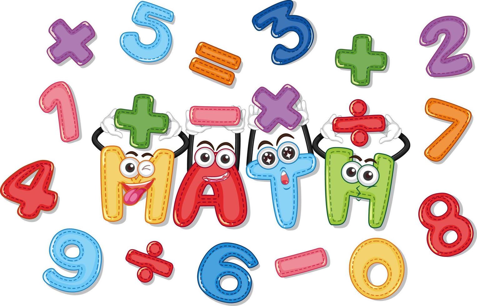 Counting numbers from zero to nine and math symbols vector