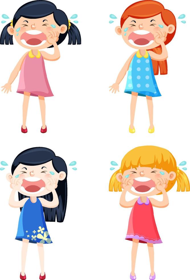 Set of different four girls crying vector