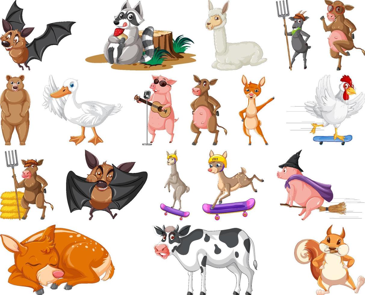 Set of animal cartoon character vector