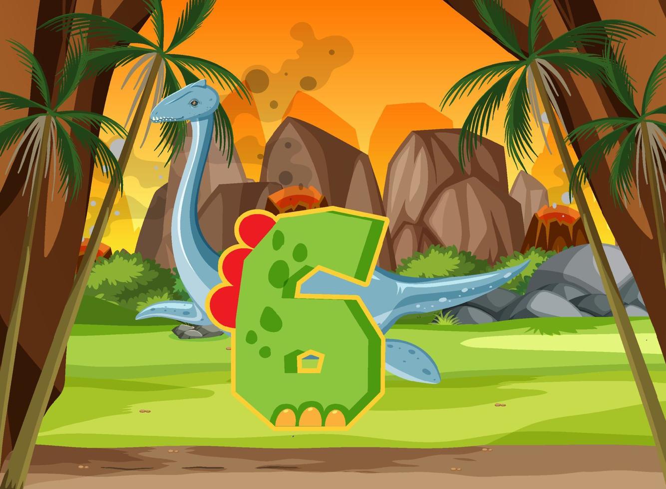 A dinosaur with number six cartoon vector