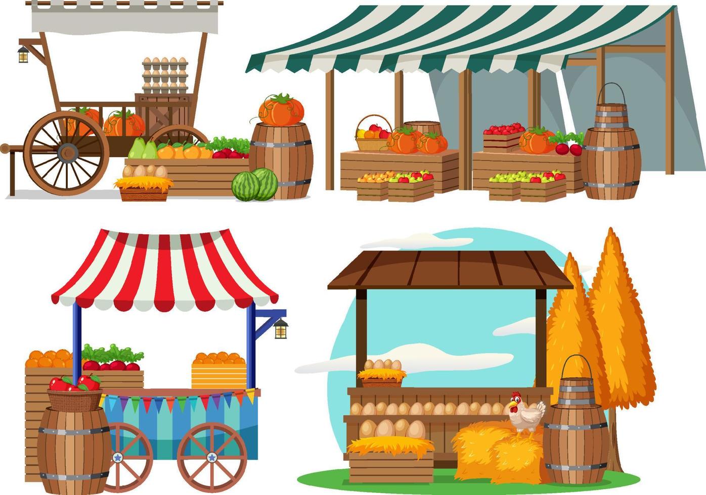 Flea market concept with set of different stores vector