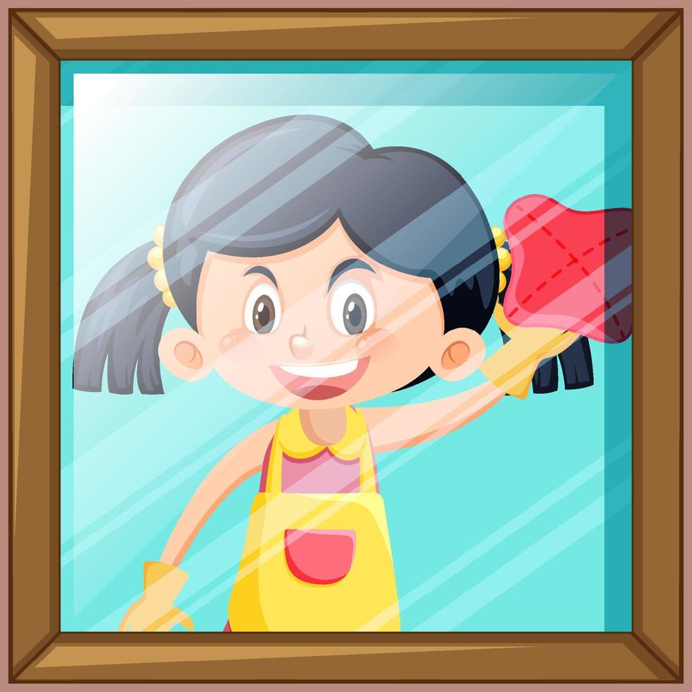 Girl cleaning mirror window vector