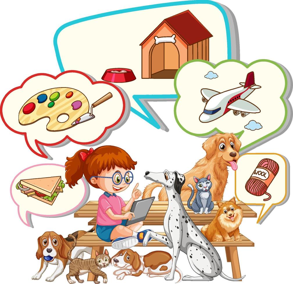 Girl thinking of airplane and pethouse vector