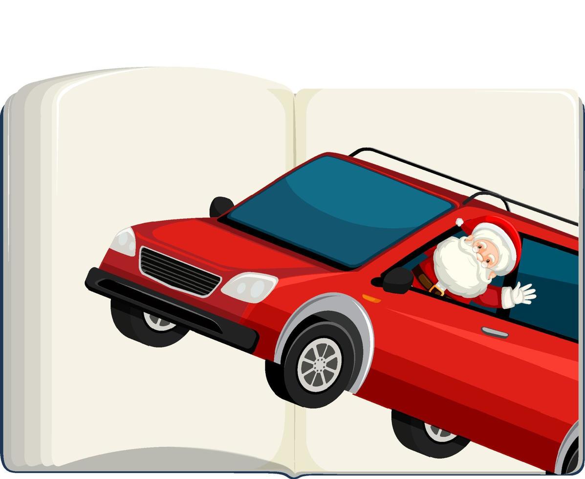 Opened blank book with Santa Claus in car vector
