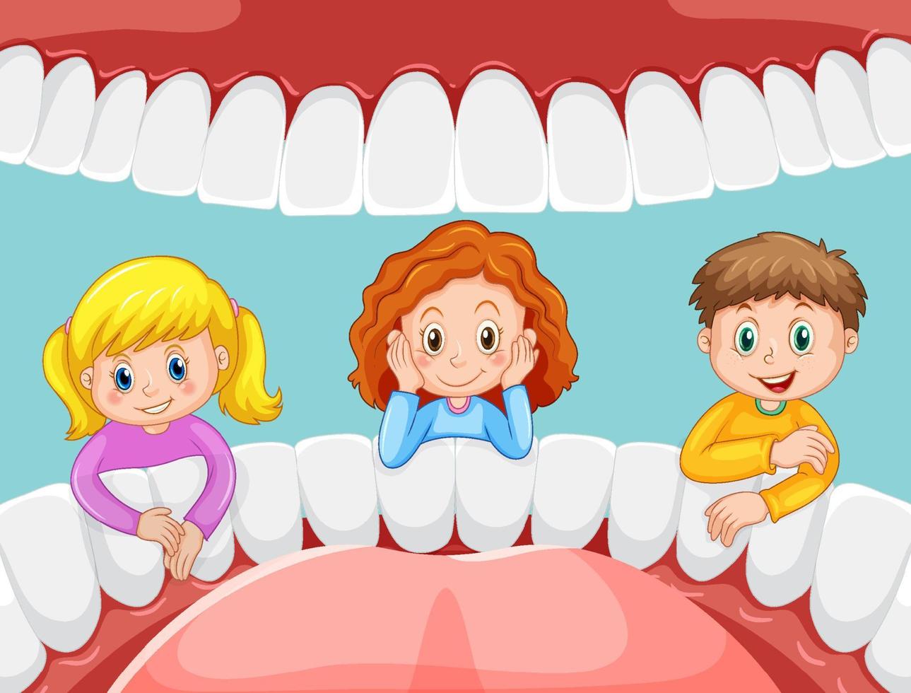 Happy children with inside human mouth vector