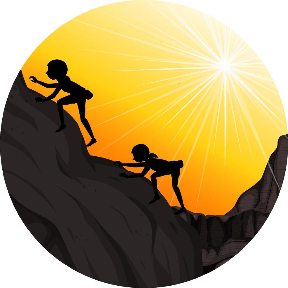 Silhouette rock climbing badge vector