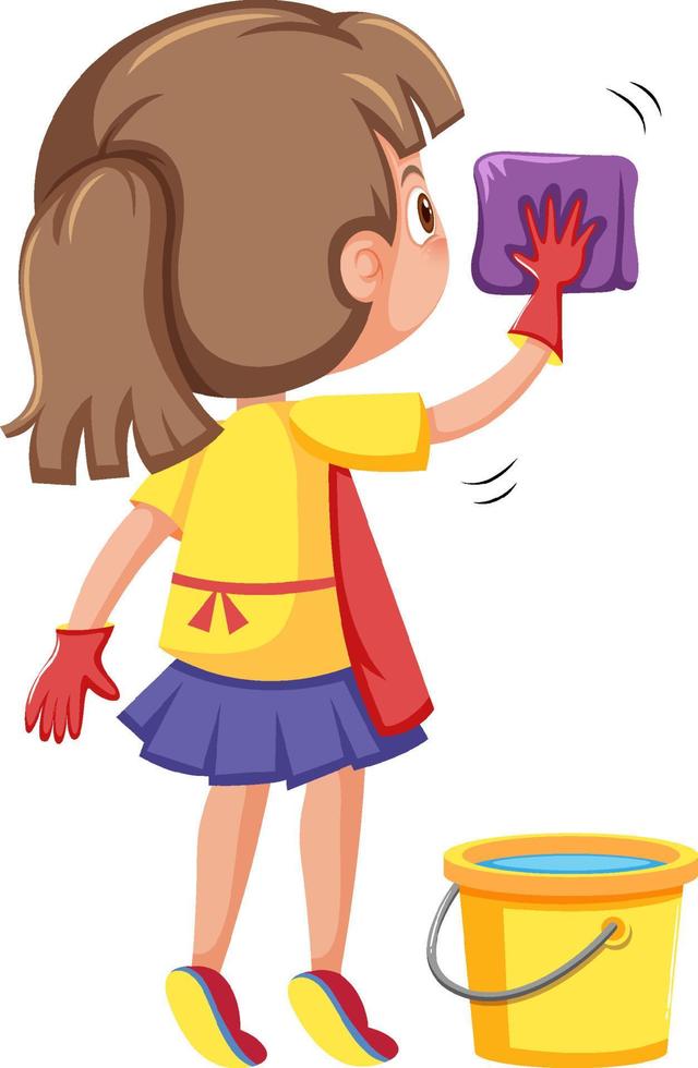 A girl cleaning on white background vector