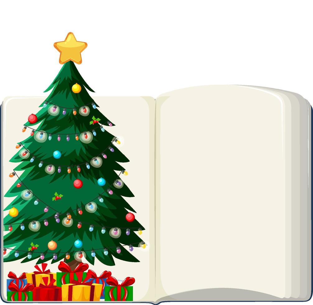 libro en blanco abierto con árbol de navidad vector