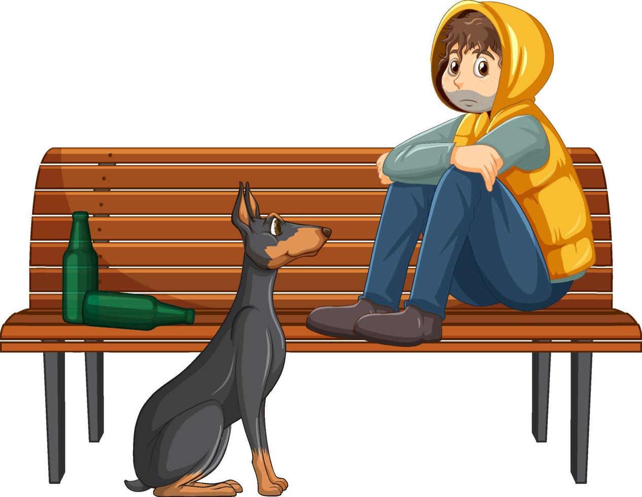 cartoon person sitting on a bench