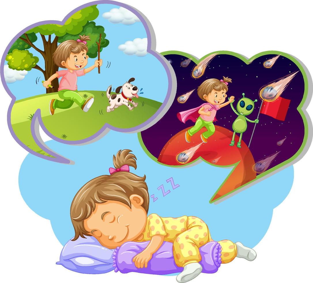 Girl sleeping and dreaming of playing vector