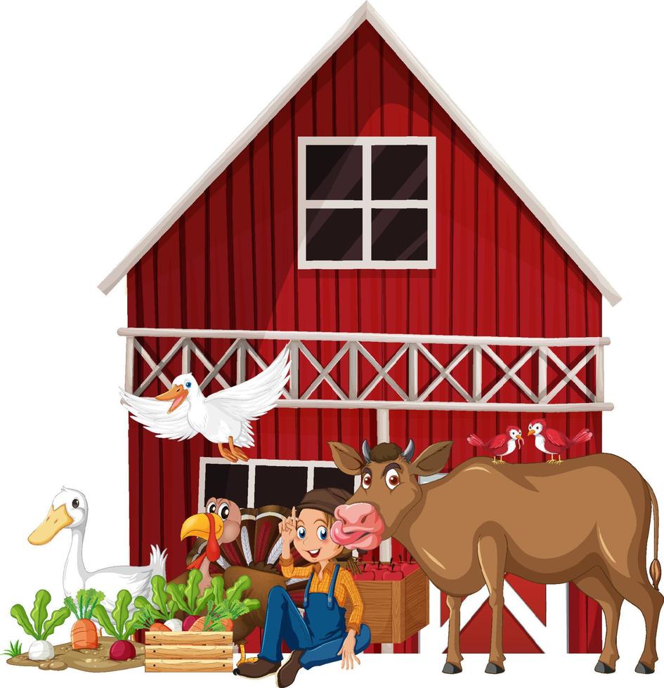 Farming theme with farmer and animals vector