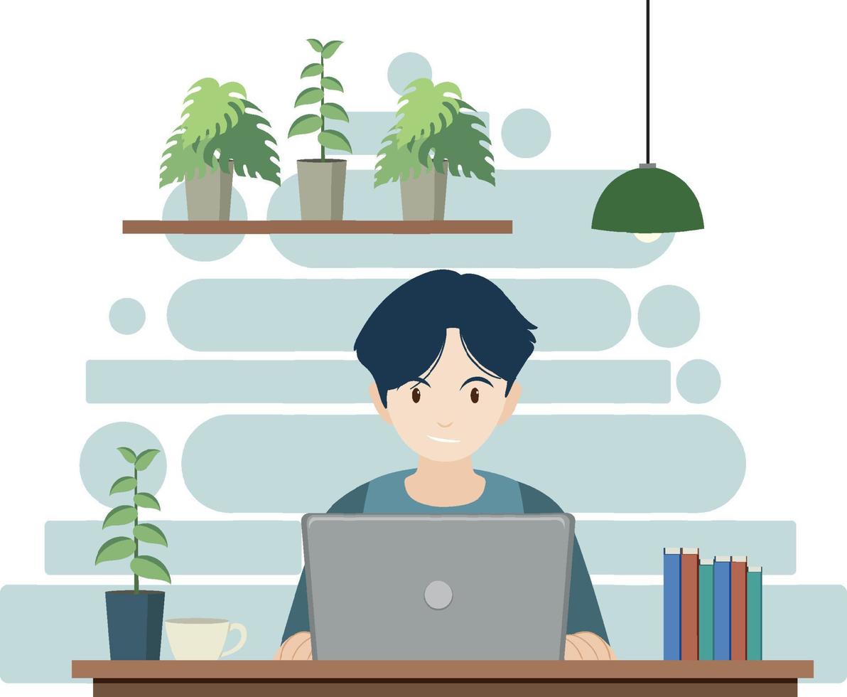 A man working using laptop flat design vector