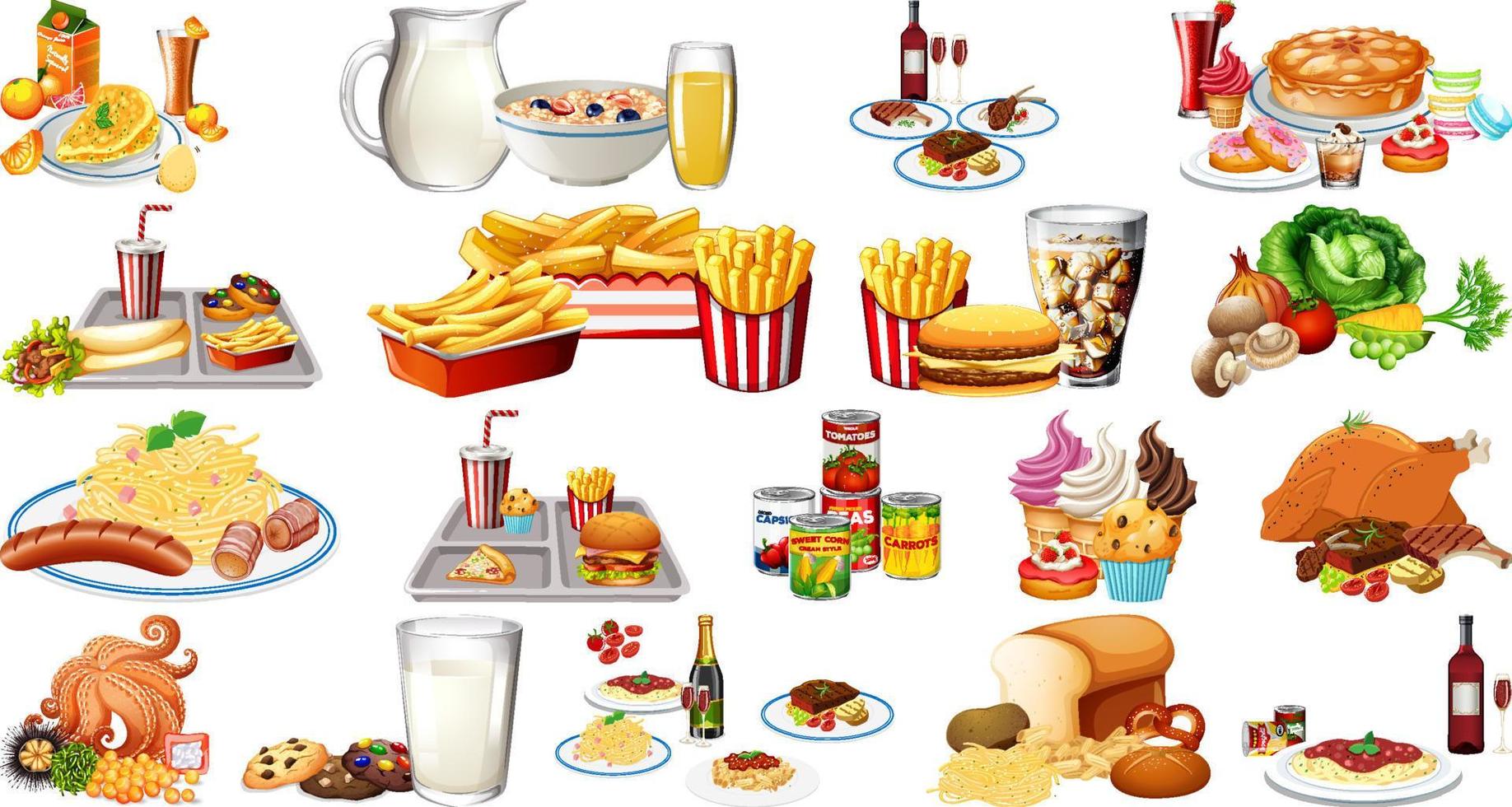 conjunto de alimentos y bebidas vector